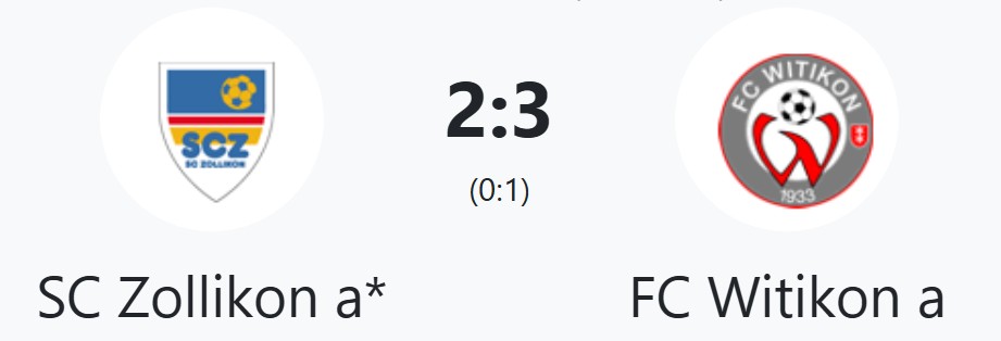Junioren B 1. Stärkeklasse: SC Zollikon a - FC Witikon a 2:3