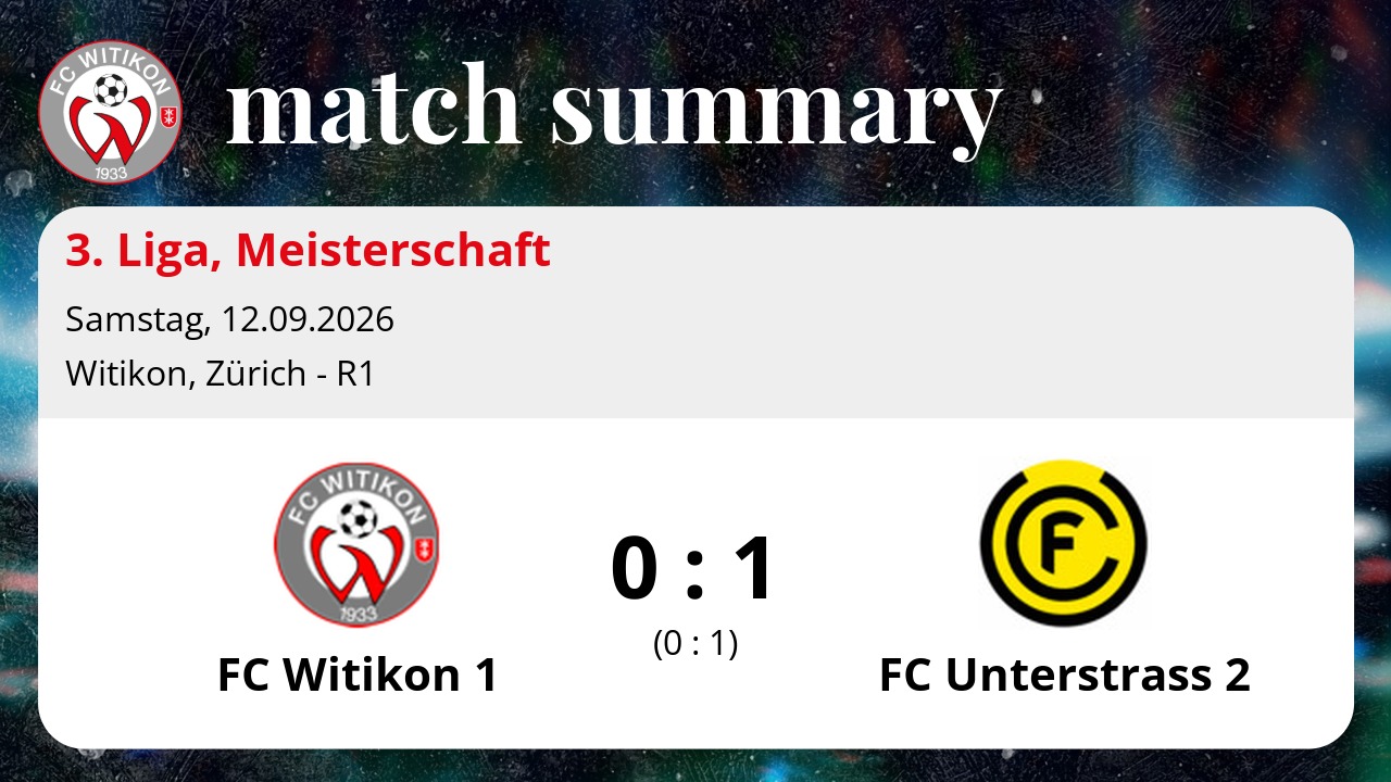 3. Liga: FC Witikon 1 vs FC Unterstrass 2 0:1 (0:1)